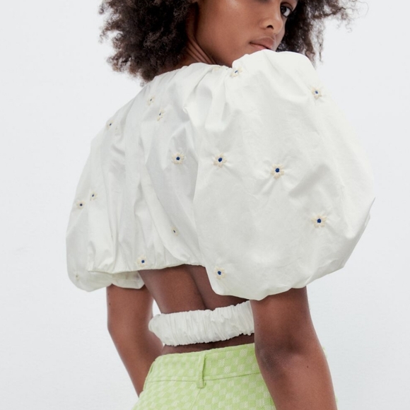 Zara cotton cropped flower top - Picture 3 of 9